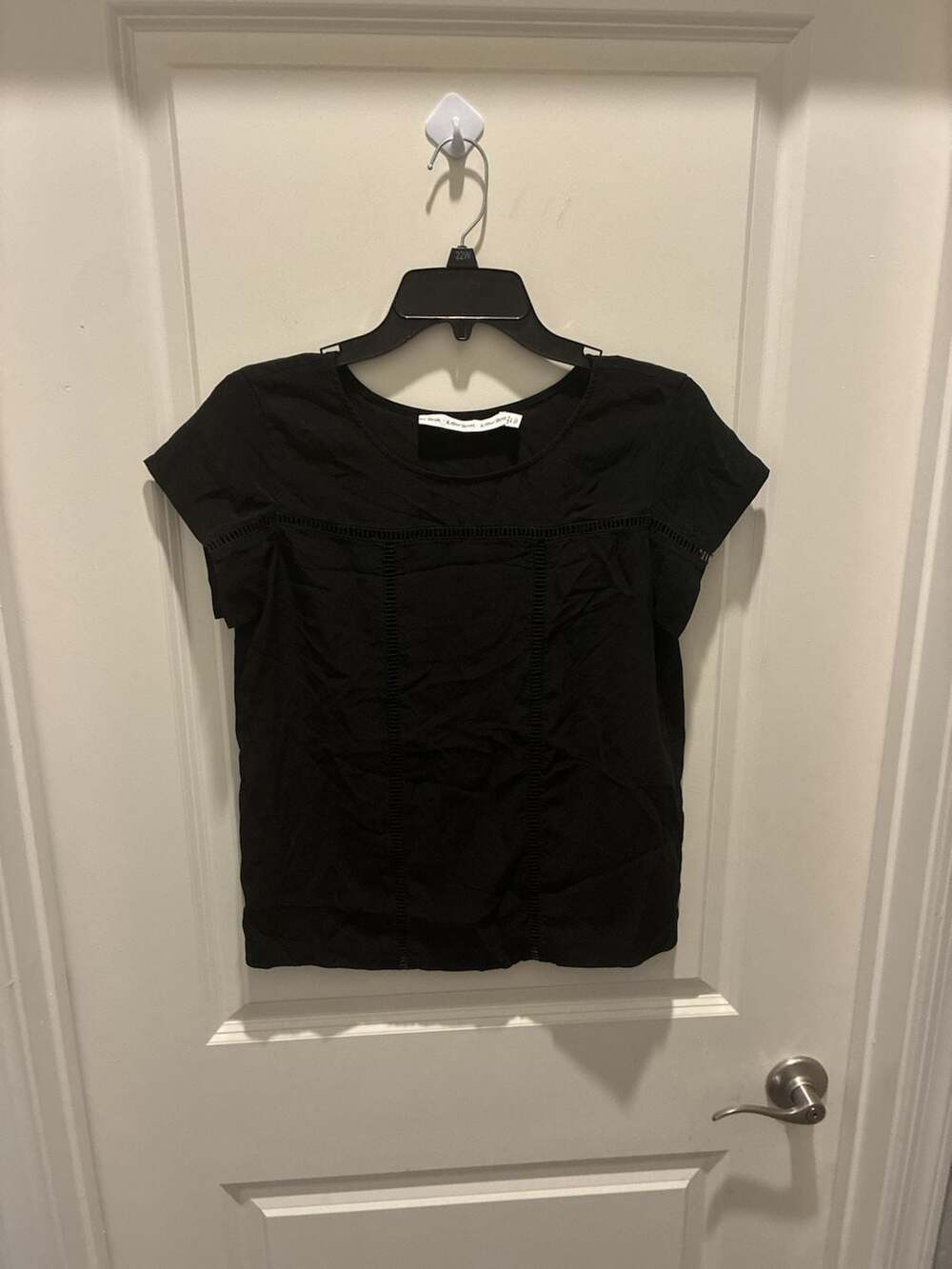 & Other Stories Black 100% Silk Short Sleeve Decorative Seam Blouse